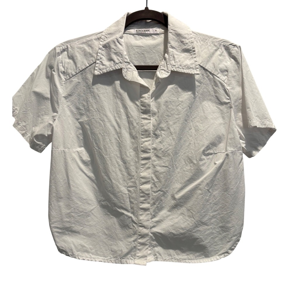 Stateside Button Down Shirt Womens Small  Short Sleeve Cropped Cotton Poplin